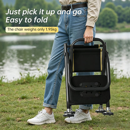 High Back Folding Fishing Chair, Adjustable Legs, Swivel Anti-Slip Feet, Portable Camping Stool for Outdoor, Hiking, Beach