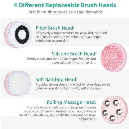 4 In 1 New Silicone Facial Cleansing Instrument Waterproof And Rechargeable Facial Cleansing Brush Pore Cleaner