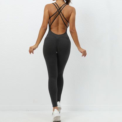 Women's Quick-Drying Yoga Jumpsuit with Cross-Strap