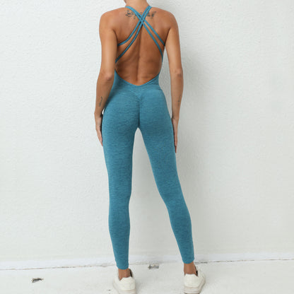 Women's Quick-Drying Yoga Jumpsuit with Cross-Strap